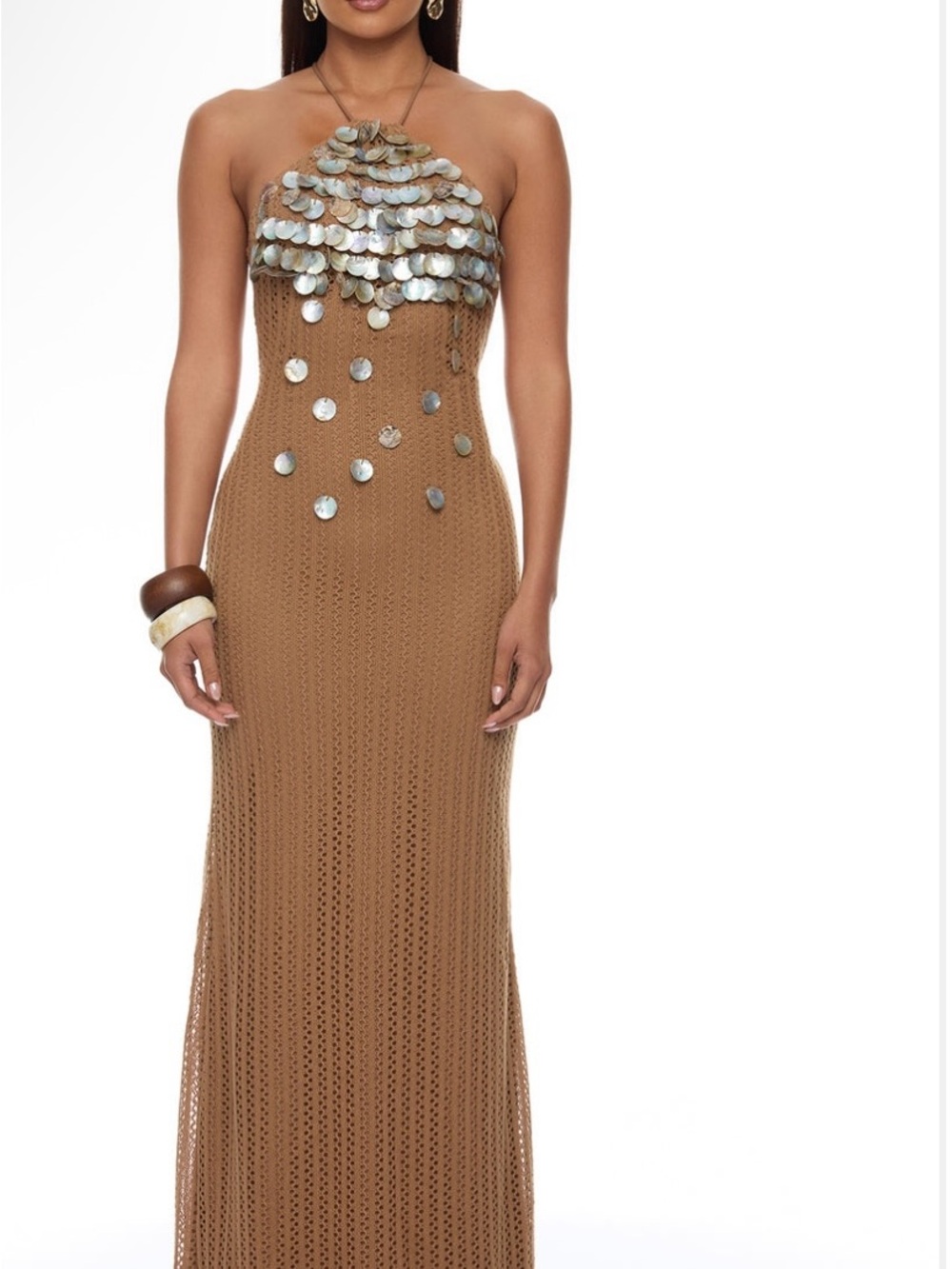 Fashion Nova Strapless Sequin-Trim Knit Maxi Dress - Brown